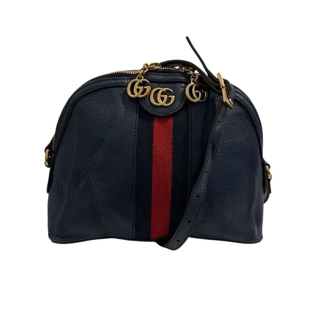 Gucci Navy Blue Leather Ophidia Dome Bag with Red Stripe
